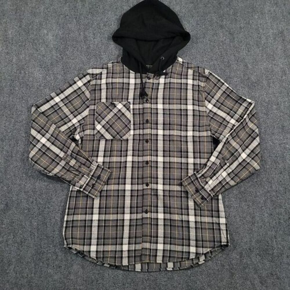 Speed Your Run Flannel Shirt Mens Large Hooded Black White Plaid Y2K Grunge